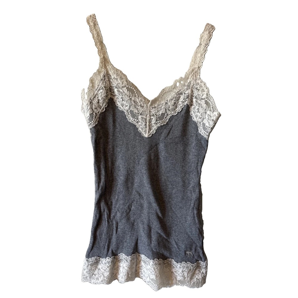 Abercrombie & Fitch Gray Lace Babydoll VTG Y2K Women's Rib Tank Top Size Small